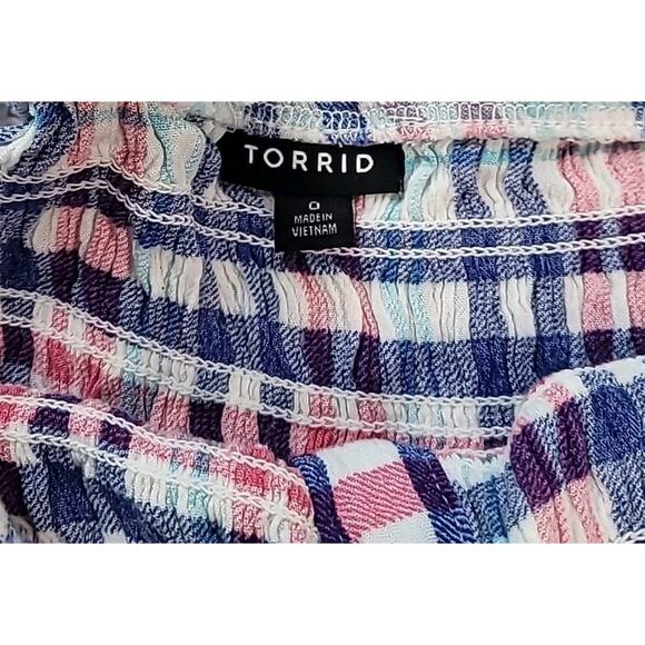 Torrid Plaid Gauze Smocked Babydoll Top 0X Button Front EUC #AltGirl #Grunge - Picture 8 of 9